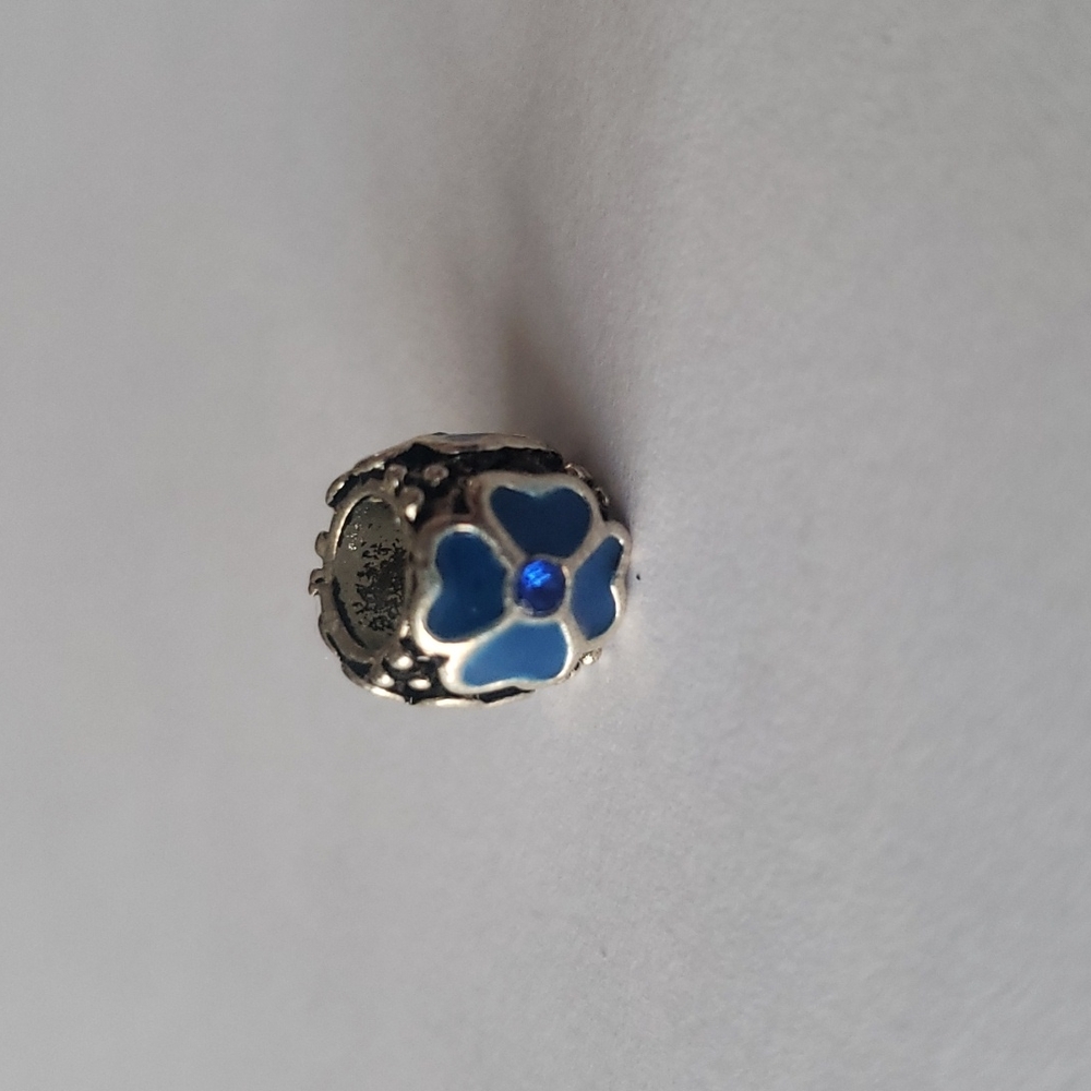 Blue Flower Bead Charm Spacer Silver Fit Pendora & Eupropean Chain Bracelet